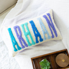 Personalized Punch Needle Home Decor Pillow Covers- Baby Blue