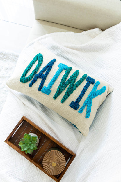 Custom Punch Needle Name Cushion Covers- Dark Teal