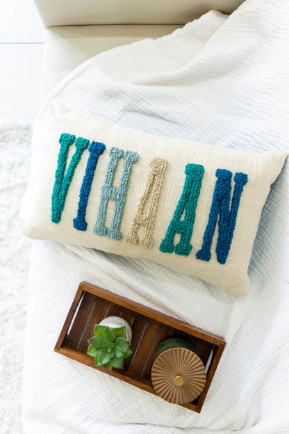 Hand Embroidered Punch Needle Pillow Covers- Dark Teal