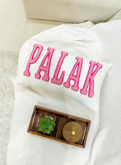 Custom Decorative Pillow Covers with Needle Punch Embroidery- Off White