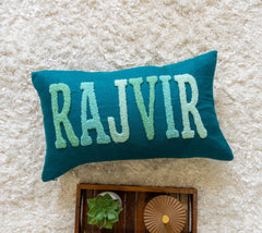 Custom Name Punch Needle Pillow Cover- Dark Teal