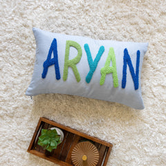 Custom Name Pillow Covers with Punch Needle Embroidery- Baby Blue