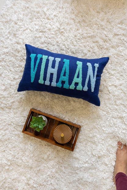 Custom Embroidered Throw Pillow Cover- Dark Blue