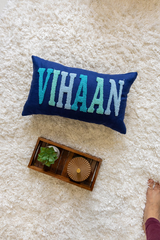 Custom Embroidered Throw Pillow Cover- Dark Blue