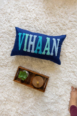 Custom Embroidered Throw Pillow Cover- Dark Blue