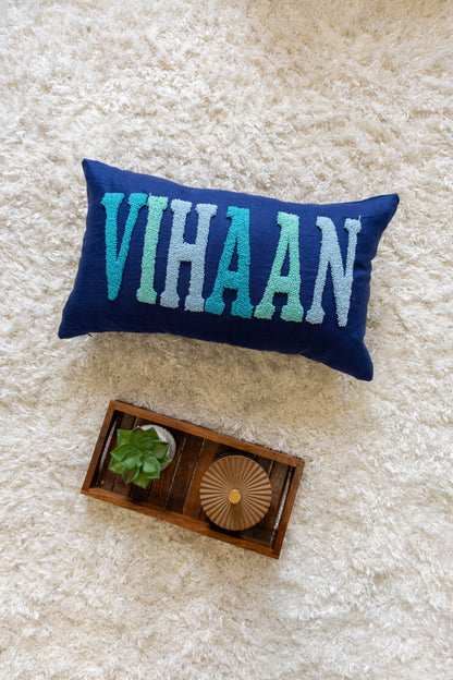Custom Embroidered Throw Pillow Cover- Dark Blue