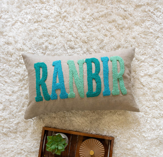 Personalized Decorative Cushion Covers with Needle Punch Embroidery- Oatmeal