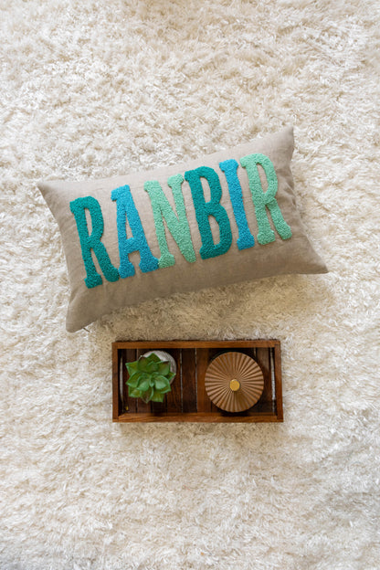 Personalized Decorative Cushion Covers with Needle Punch Embroidery- Oatmeal
