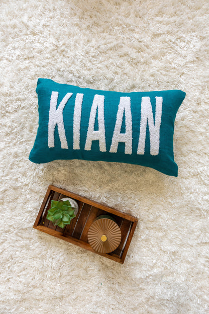 Handmade Personalized Punch Needle Cushion Cover- Dark Teal