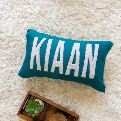 Handmade Personalized Punch Needle Cushion Cover- Dark Teal