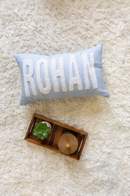 Personalized Needle Punch Decorative Pillow Covers- Baby Blue