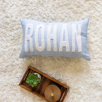 Personalized Needle Punch Decorative Pillow Covers- Baby Blue