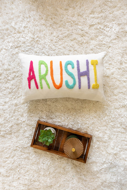 Personalized Throw Pillow Covers with Punch Needle Design- White
