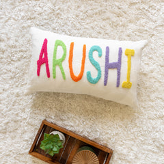 Personalized Throw Pillow Covers with Punch Needle Design- White