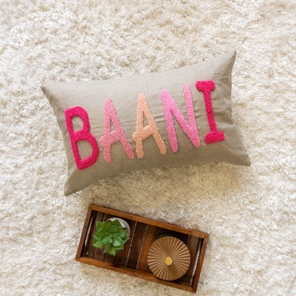 Custom Needle Punch Embroidered Throw Pillow Covers- Oatmeal