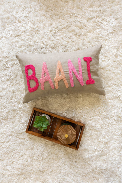 Custom Needle Punch Embroidered Throw Pillow Covers- Oatmeal