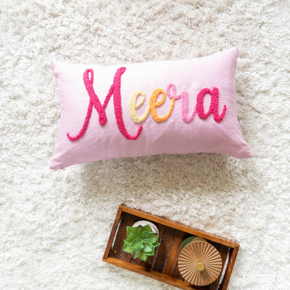 Personalized Needle Punch Decorative Pillow Covers- Pastel Pink