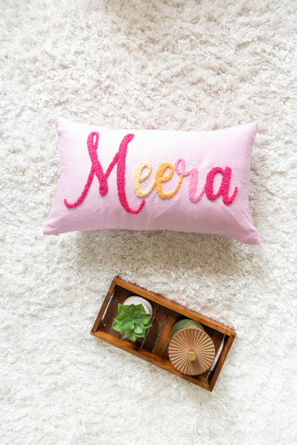 Personalized Needle Punch Decorative Pillow Covers- Pastel Pink