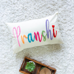 Personalized Decorative Cushion Covers with Needle Punch Embroidery- Off White