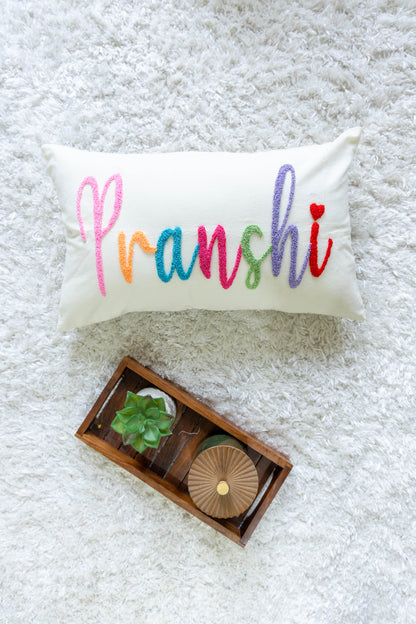 Personalized Decorative Cushion Covers with Needle Punch Embroidery- Off White