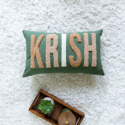Personalized Throw Pillow Covers with Punch Needle Design- Olive Green