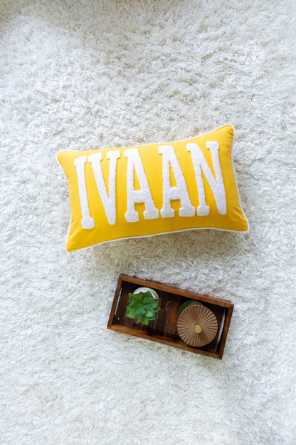 Custom Punch Needle Embroidered Pillow Covers- Baby Blue- Canary Yellow