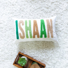 Personalized Punch Needle Embroidered Pillow Cover- Off White