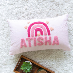 Personalized Artisan Punch Needle Pillow Covers- Baby Pink