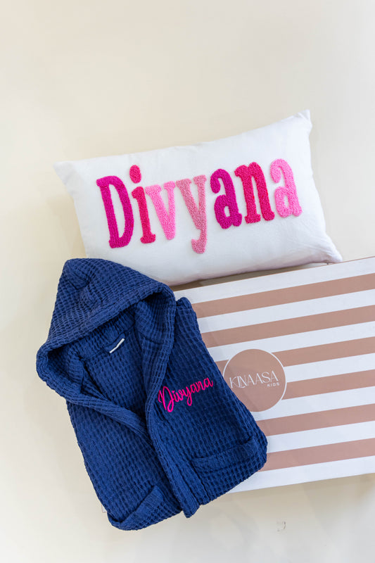 Snuggle & Splash Gift Box- Personalized Pillow & Organic Bath Robe