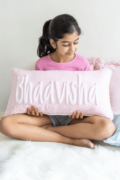 Handmade Punch Needle Personalized Pillowcases- Baby Pink