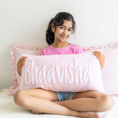 Handmade Punch Needle Personalized Pillowcases- Baby Pink