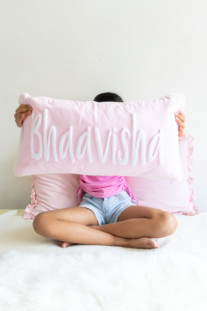 Handmade Punch Needle Personalized Pillowcases- Baby Pink