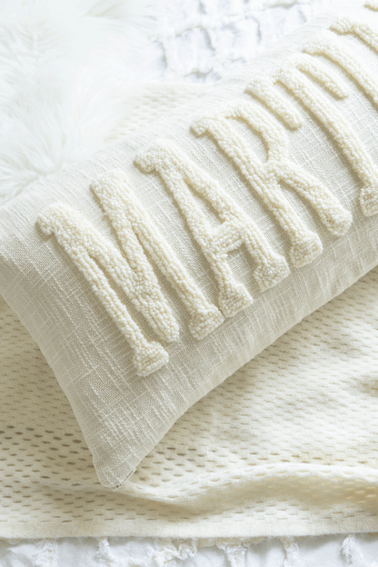 Personalized Artisan Punch Needle Pillow Covers- Cream