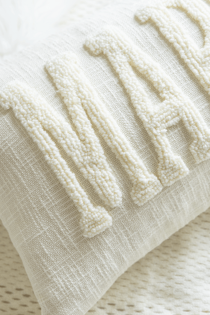 Personalized Artisan Punch Needle Pillow Covers- Cream