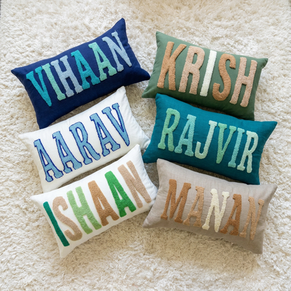 Personalized Needle Punch Decorative Pillow Covers- Dark Blue