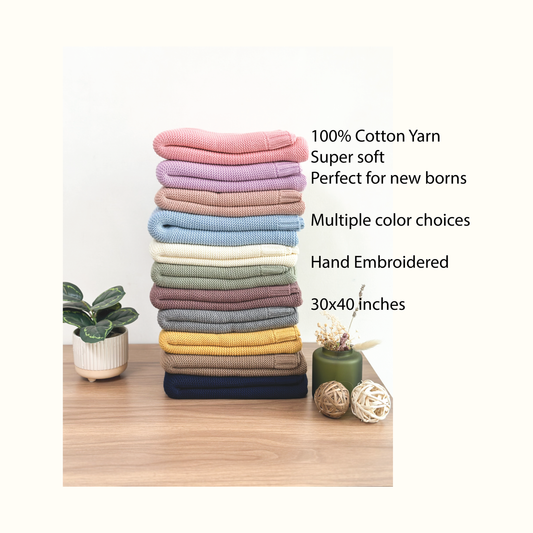 Custom Name Knitted Baby Blankets- 100% Cotton
