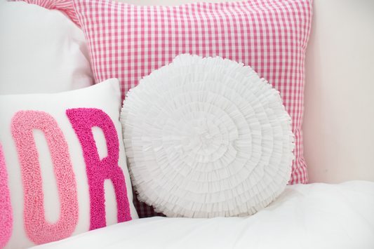 Round Rosette Pillow- White