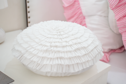 Round Rosette Pillow- White