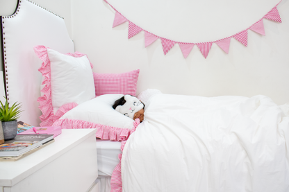 Cotton Percale Organic Duvet Cover with Ruffles Trim- Pink Stripes