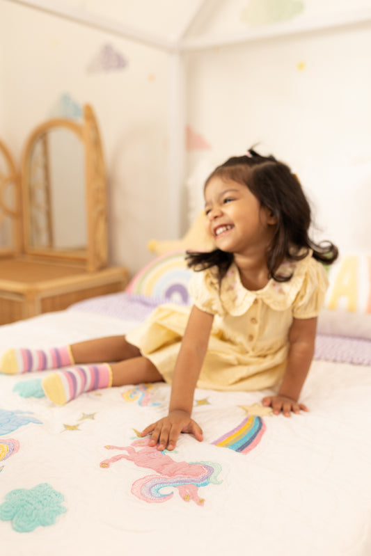 Magical Unicorns Applique Cotton Quilt for Kids with Kantha Work