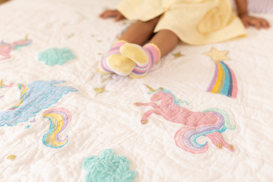 Magical Unicorns Applique Cotton Quilt for Kids with Kantha Work