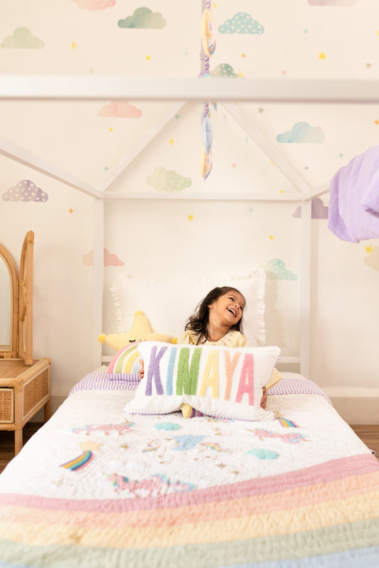 Magical Unicorns Applique Cotton Blanket for Kids with Kantha Work