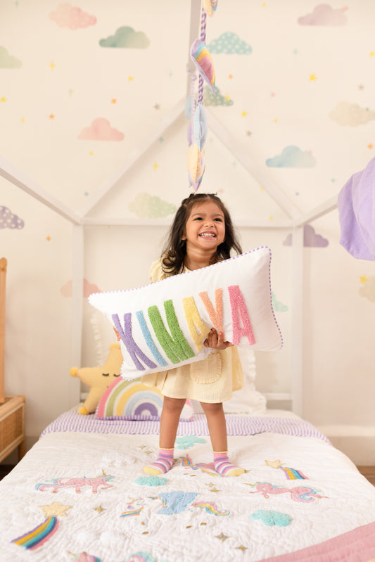 Magical Unicorns Applique Cotton Blanket for Kids with Kantha Work