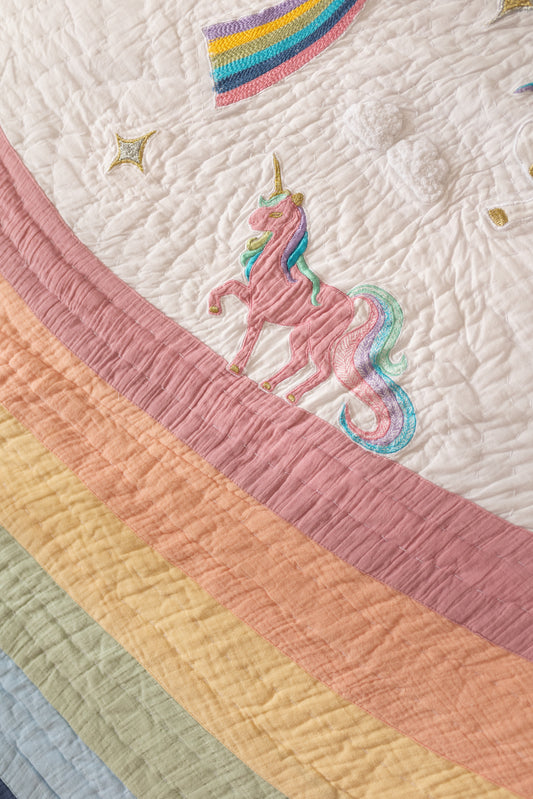 Magical Unicorns Applique Cotton Quilt for Kids with Kantha Work