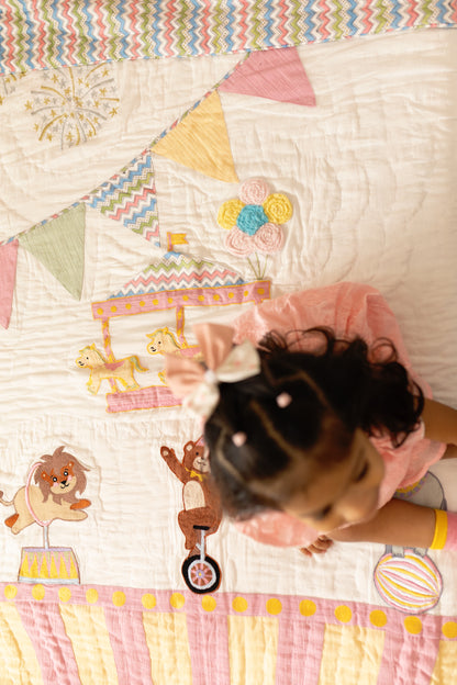 Carnival Applique Cotton Quilt for Kids with Kantha Work