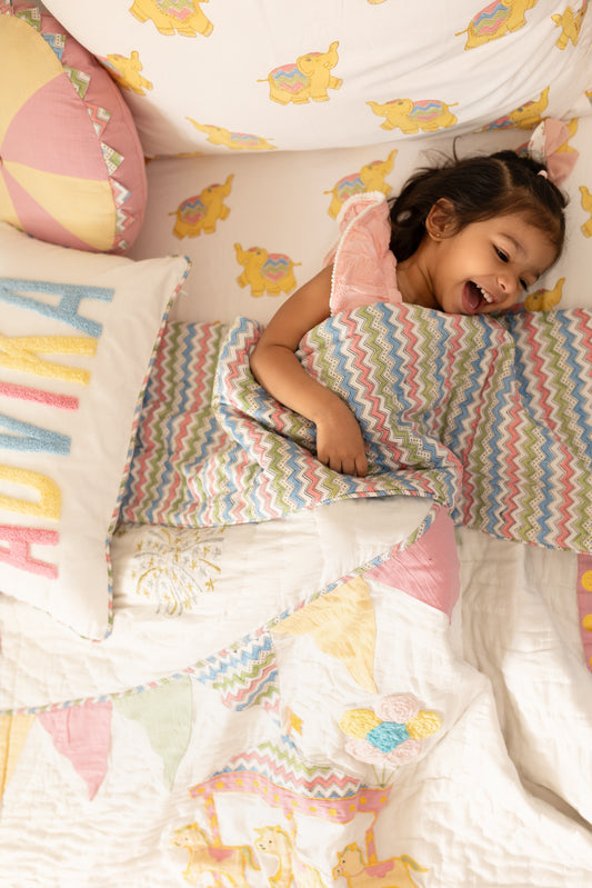 Carnival Applique Cotton Quilt for Kids with Kantha Work