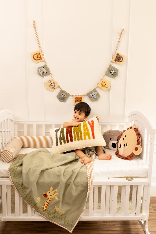 Jeep Jungle Safari Applique Cotton Blanket for Kids with Kantha Work