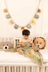 Jeep Jungle Safari Applique Cotton Blanket for Baby with Kantha Work