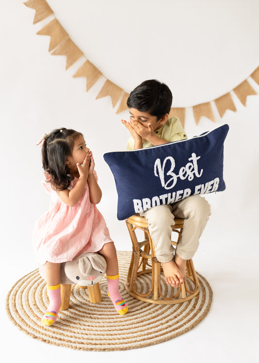 Best Brother Ever Pillow Cover, Rakhi Gift, Embroidered, Dark Blue