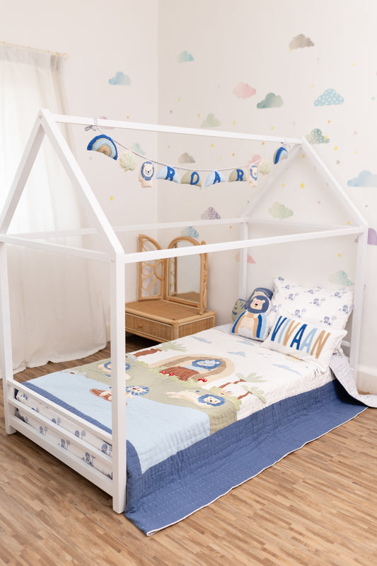 Wild & Free Lions Applique Cotton Quilt for Kids with Kantha Work